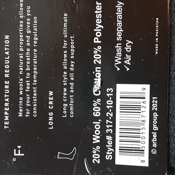 Heights Merino wool Men's crew socks  size 10-13  Black  wool/cotton/Polyester - Picture 4 of 11